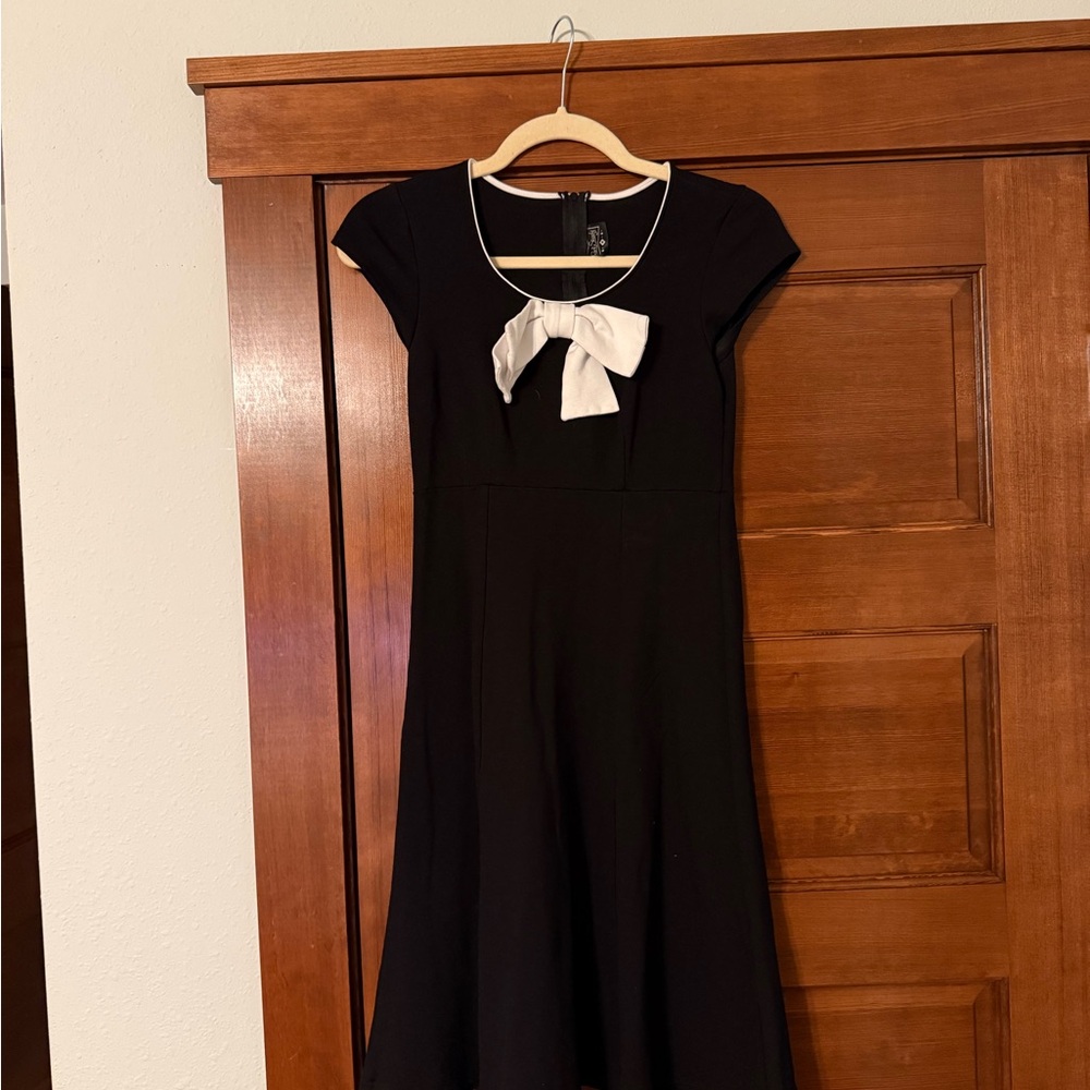 Modcloth Black Midi Dress with White Bow